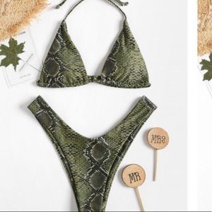 NWT SEXY OLIVE GREEN SNAKESKIN BIKINI